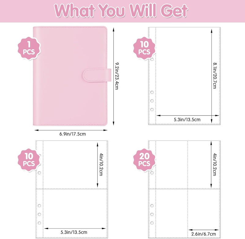 Antner A5 Kpop Photocard Binder 6-Ring Card Collector Album with 40 Pack Card Sleeves, PU Leather Photocard Holder Book with Multi-Size Photo Protectors for Organizing Trading Cards, Pink A5 Binder - Image 2
